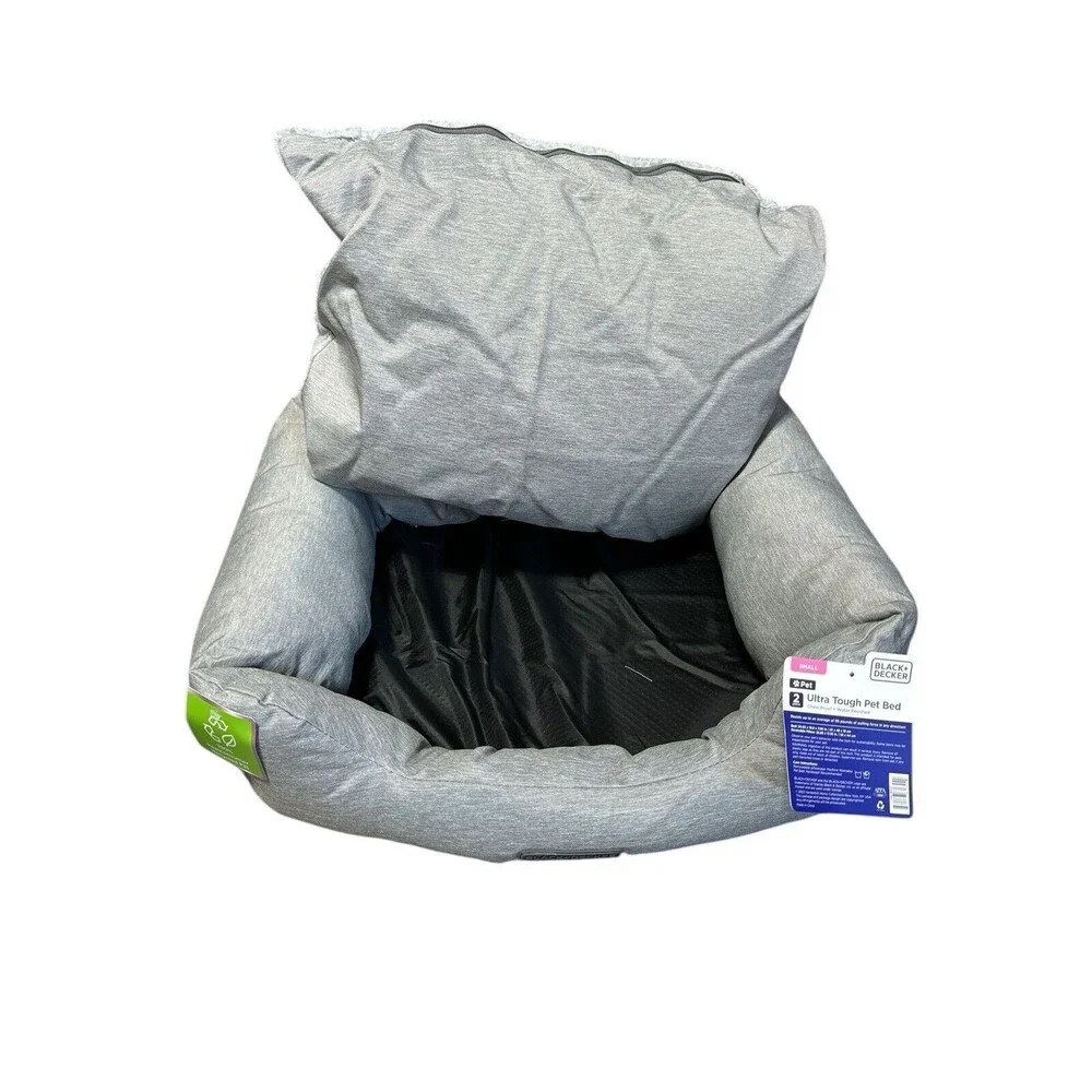 BLACK+DECKER Pet Bed Dog Grey Ultra Tough With Pillow
